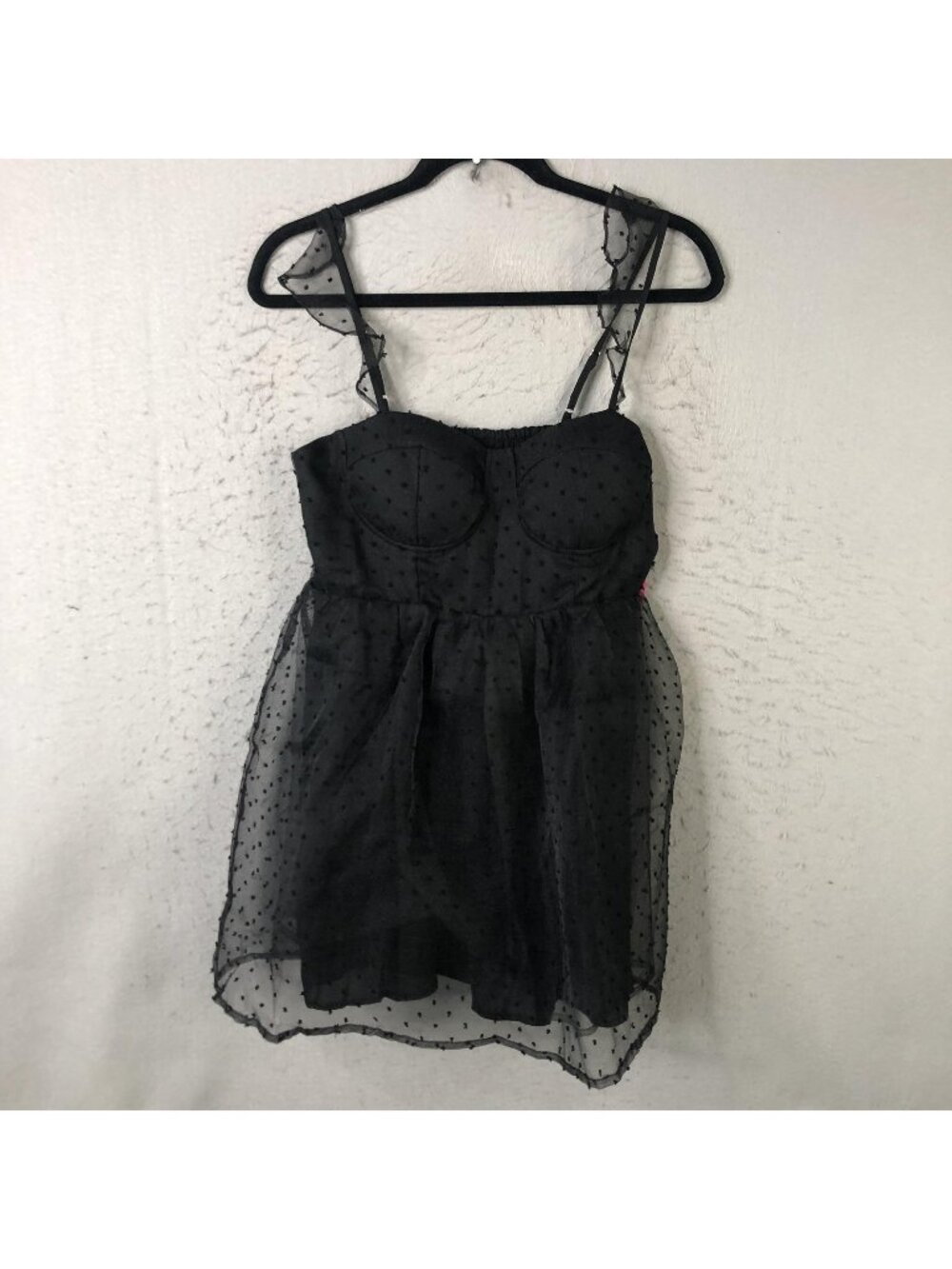 BuddyLove Dress Womens M Black Polka Dot Tulle Smocked Mini Vixen Party